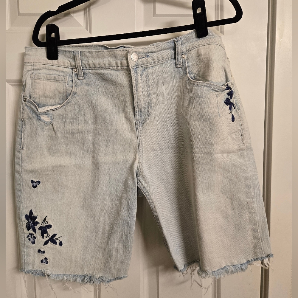 Old Navy Light Blue Jean Shorts with Floral Embroidery